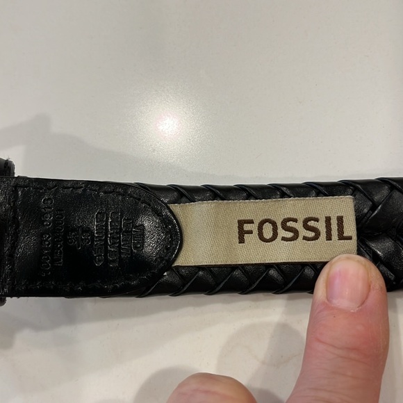 EUC Fossil Black braided 1” wide leather Maddox belt with silver buckle. - Picture 5 of 7